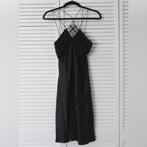 Nine West Black Silk Dress with Rhinestone Neck Piece